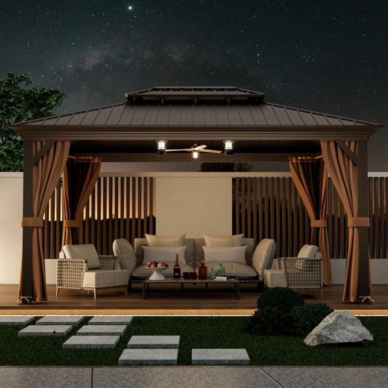 Tangkula 12x16 Ft Hardtop Gazebo, Double-Roof Patio Gazebo with Galvanized Steel Roof, Permanent Pavilion Gazebo