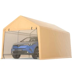 Tangkula 9x17 Ft Heavy Duty Carport, Portable Garage with Roll-up Front Door