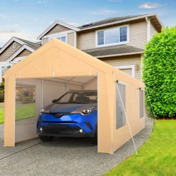 Tangkula 10x20 Ft Heavy Duty Carport, Portable Garage with Removable Sidewalls