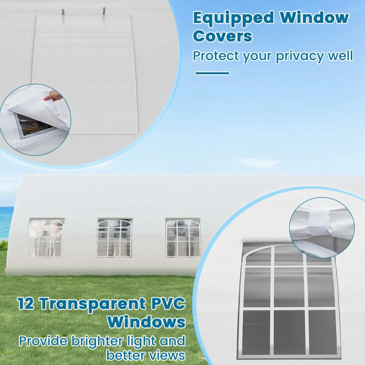 Tangkula 20x40 Ft Heavy Duty Party Tent, Large White Event Tent with Sidewalls, Zippered Door & 12 Windows