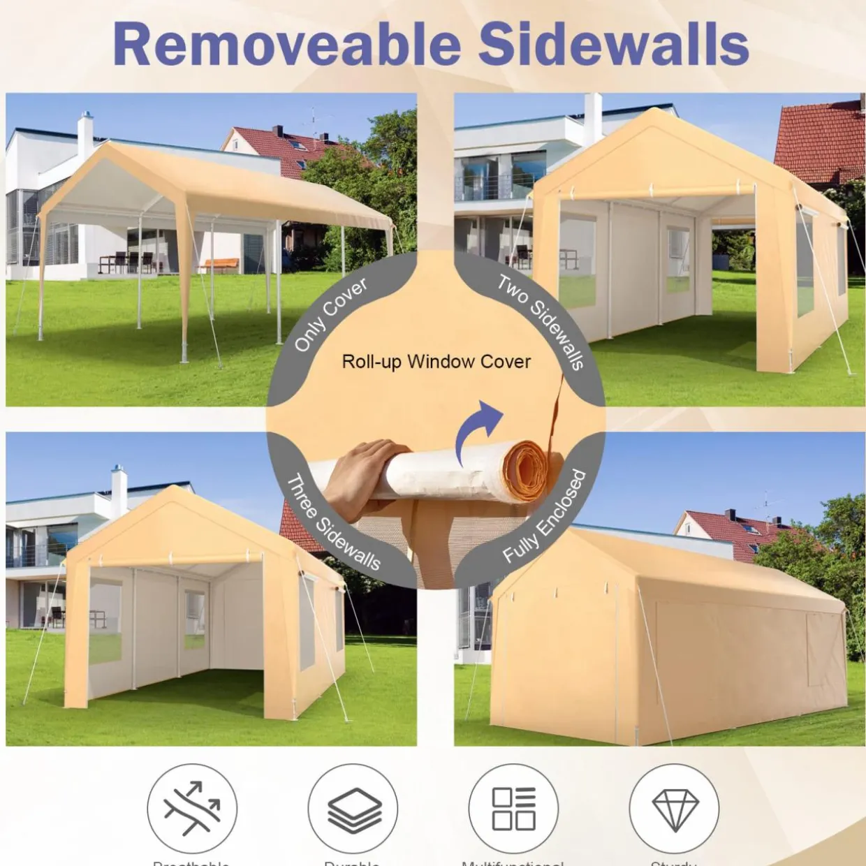 Tangkula 10x20 Ft Heavy Duty Carport, Portable Garage with Removable Sidewalls