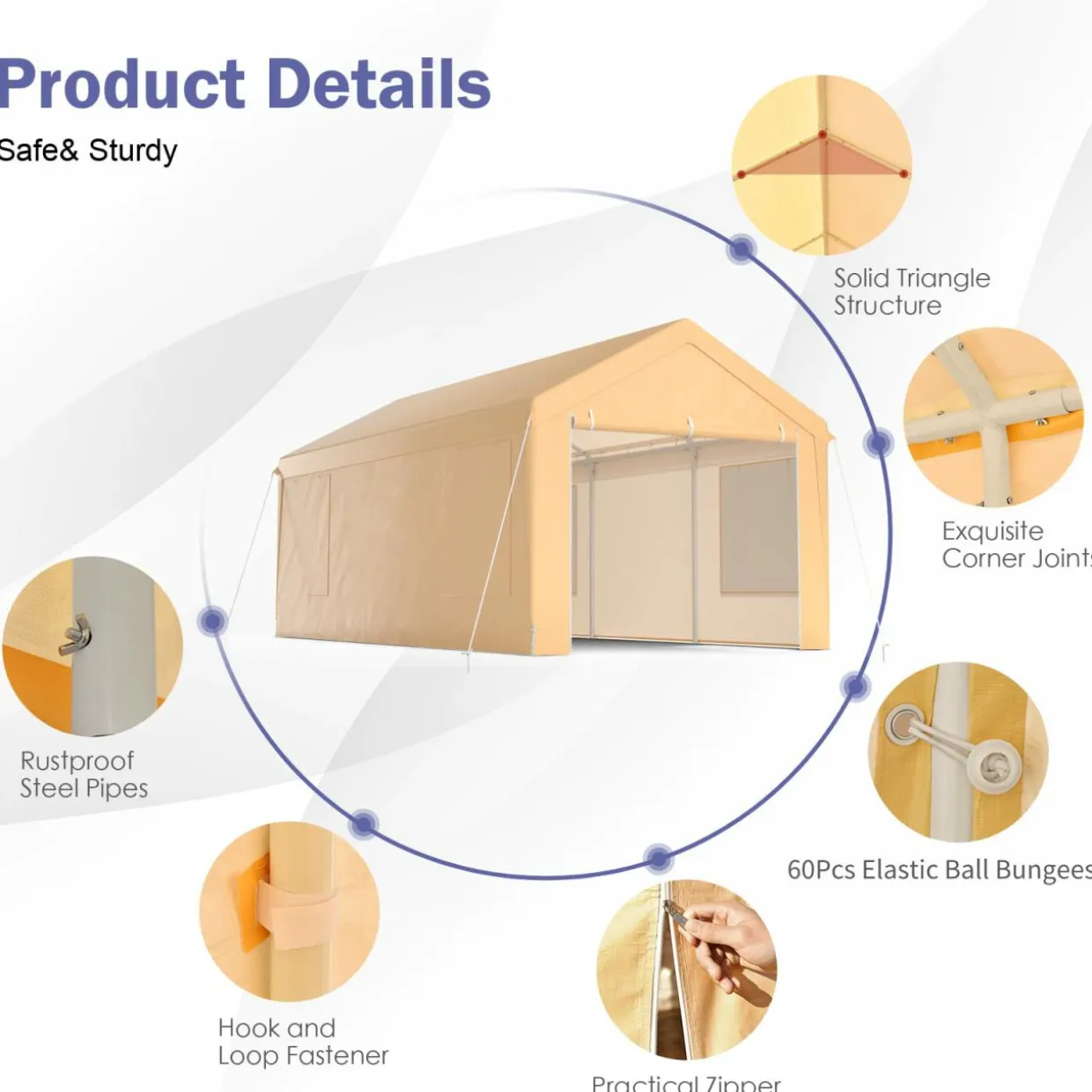 Tangkula 10x20 Ft Heavy Duty Carport, Portable Garage with Removable Sidewalls