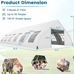 Tangkula 20x40 Ft Heavy Duty Party Tent, Large White Event Tent with Sidewalls, Zippered Door & 12 Windows