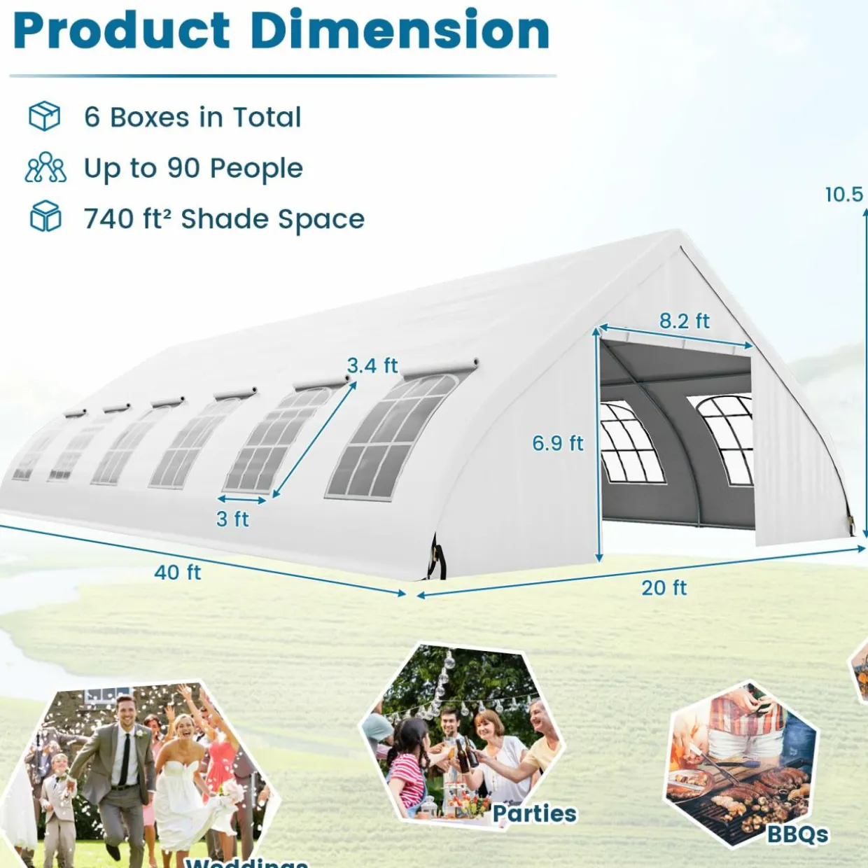Tangkula 20x40 Ft Heavy Duty Party Tent, Large White Event Tent with Sidewalls, Zippered Door & 12 Windows