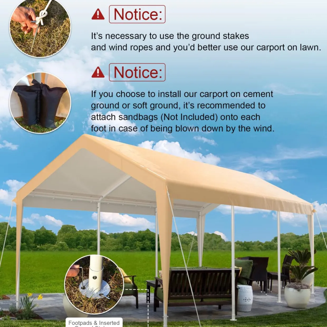 Tangkula 10x20 Ft Heavy Duty Carport, Portable Garage with Removable Sidewalls