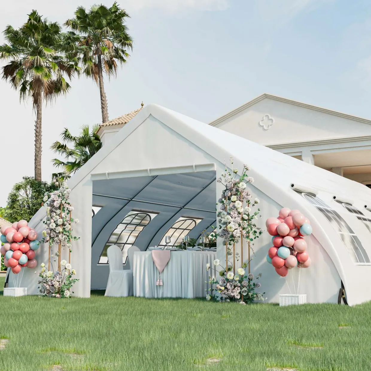 Tangkula 20x40 Ft Heavy Duty Party Tent, Large White Event Tent with Sidewalls, Zippered Door & 12 Windows