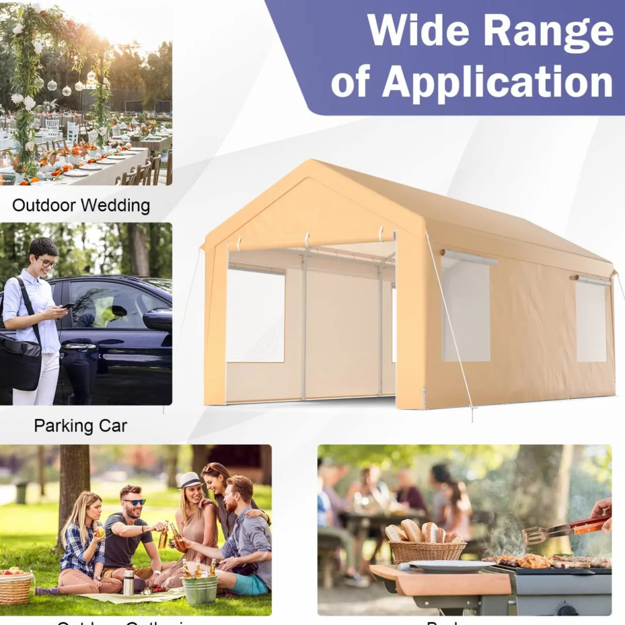 Tangkula 10x20 Ft Heavy Duty Carport, Portable Garage with Removable Sidewalls
