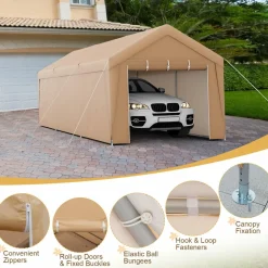 Tangkula 10x20 Ft Heavy-Duty Carport, Portable Garage Tent with Galvanized Steel Frame