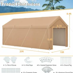 Tangkula 10x20 Ft Heavy-Duty Carport, Portable Garage Tent with Galvanized Steel Frame