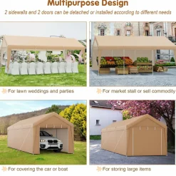 Tangkula 10x20 Ft Heavy-Duty Carport, Portable Garage Tent with Galvanized Steel Frame