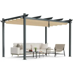 Tangkula 10x13 Ft Pergola, Heavy-Duty Aluminum Outdoor Pergola with Retractable Sun Shade Canopy