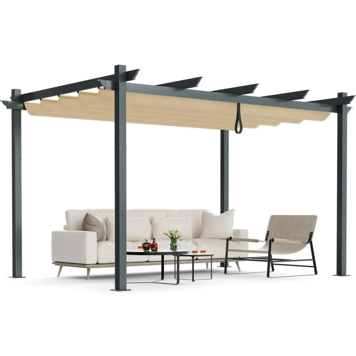 Tangkula 10x13 Ft Pergola, Heavy-Duty Aluminum Outdoor Pergola with Retractable Sun Shade Canopy