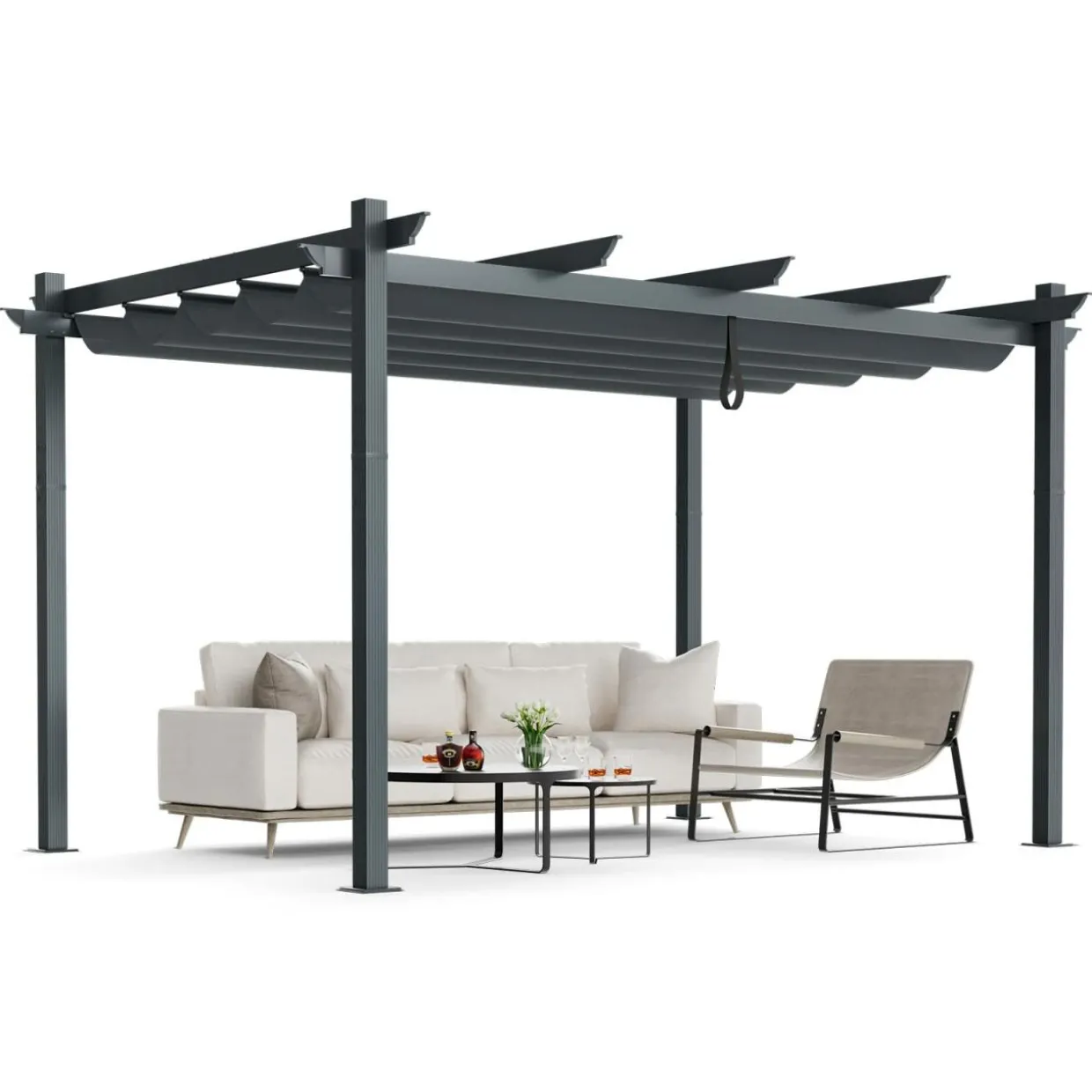 Tangkula 10x13 Ft Pergola, Heavy-Duty Aluminum Outdoor Pergola with Retractable Sun Shade Canopy