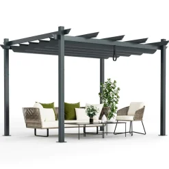 Tangkula 10x13 Ft Pergola, Heavy-Duty Aluminum Outdoor Pergola with Retractable Sun Shade Canopy