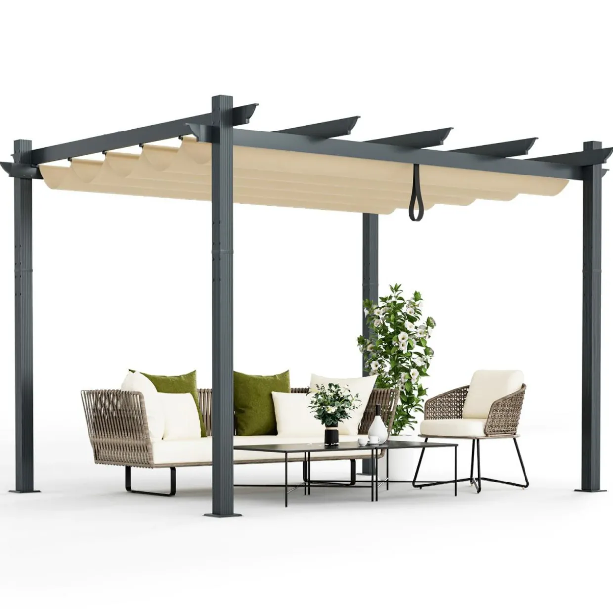 Tangkula 10x13 Ft Pergola, Heavy-Duty Aluminum Outdoor Pergola with Retractable Sun Shade Canopy
