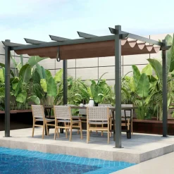 Tangkula 10x13 Ft Pergola, Heavy-Duty Aluminum Outdoor Pergola with Retractable Sun Shade Canopy