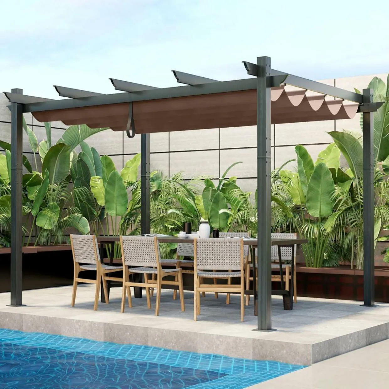 Tangkula 10x13 Ft Pergola, Heavy-Duty Aluminum Outdoor Pergola with Retractable Sun Shade Canopy