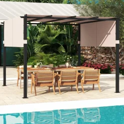 Tangkula 10x10 Ft Pergola, Patio Pergola with 2-Piece Retractable Sun Shade Canopy