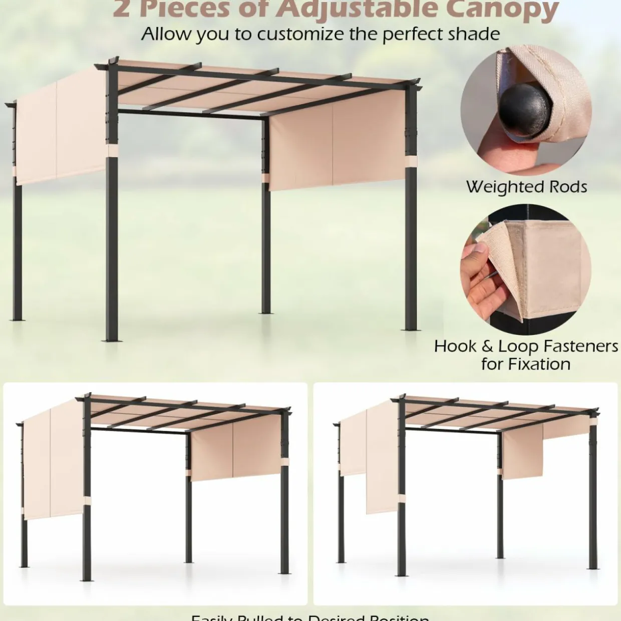 Tangkula 10x10 Ft Pergola, Patio Pergola with 2-Piece Retractable Sun Shade Canopy