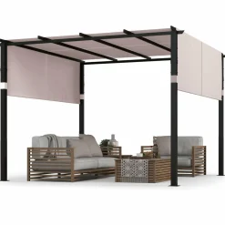 Tangkula 10x10 Ft Pergola, Patio Pergola with 2-Piece Retractable Sun Shade Canopy