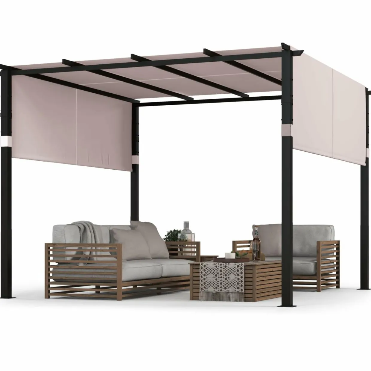 Tangkula 10x10 Ft Pergola, Patio Pergola with 2-Piece Retractable Sun Shade Canopy