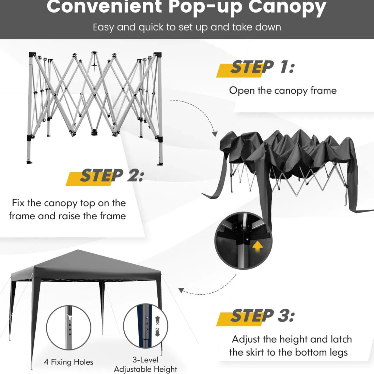 Tangkula 10x10 Ft Pop Up Canopy Tent, Easy Setup Instant Canopy with 8 Stakes