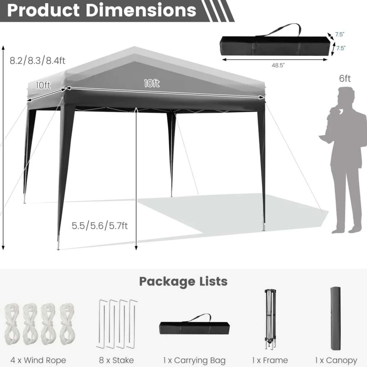 Tangkula 10x10 Ft Pop Up Canopy Tent, Easy Setup Instant Canopy with 8 Stakes