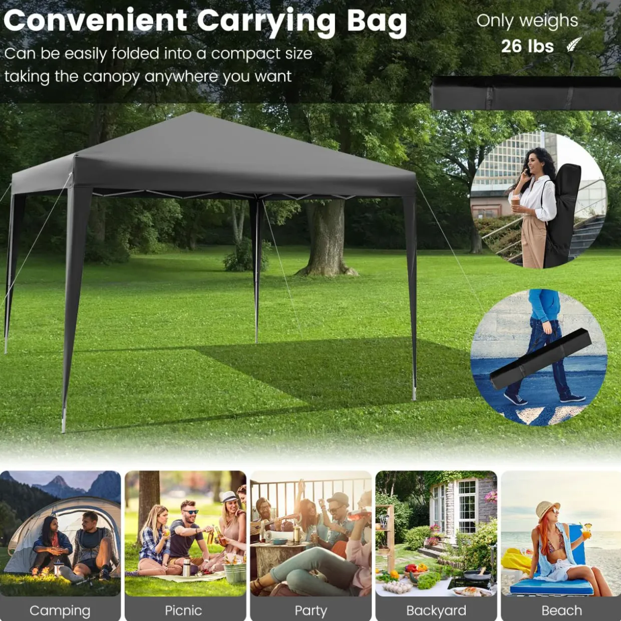 Tangkula 10x10 Ft Pop Up Canopy Tent, Easy Setup Instant Canopy with 8 Stakes