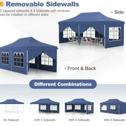 Tangkula 10x20 Ft Pop Up Canopy with 6 Sidewalls, Instant Setup Canopy Tent with 2 Zippered Door, Windows, Carrying Bag