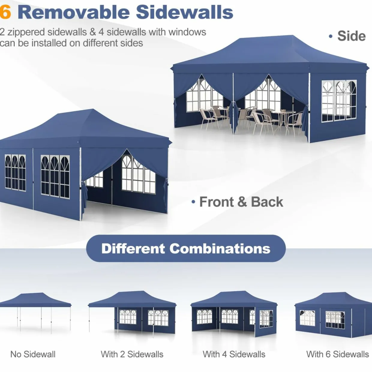 Tangkula 10x20 Ft Pop Up Canopy with 6 Sidewalls, Instant Setup Canopy Tent with 2 Zippered Door, Windows, Carrying Bag