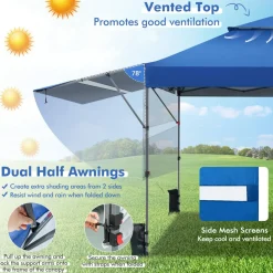 Tangkula 10x17.6 Ft Pop Up Canopy with Adjustable Dual Awnings, Easy Setup Instant Tent for Patio, Market, Picnic