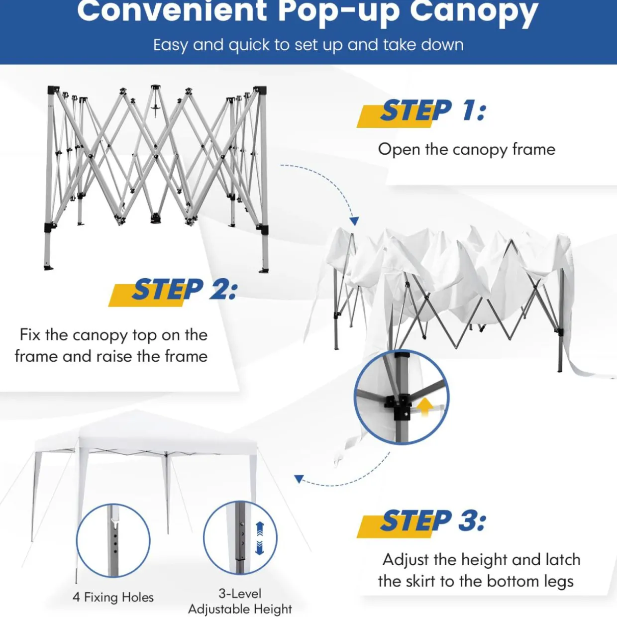 Tangkula 10x10 Ft Pop Up Canopy Tent, Easy Setup Instant Canopy with 8 Stakes