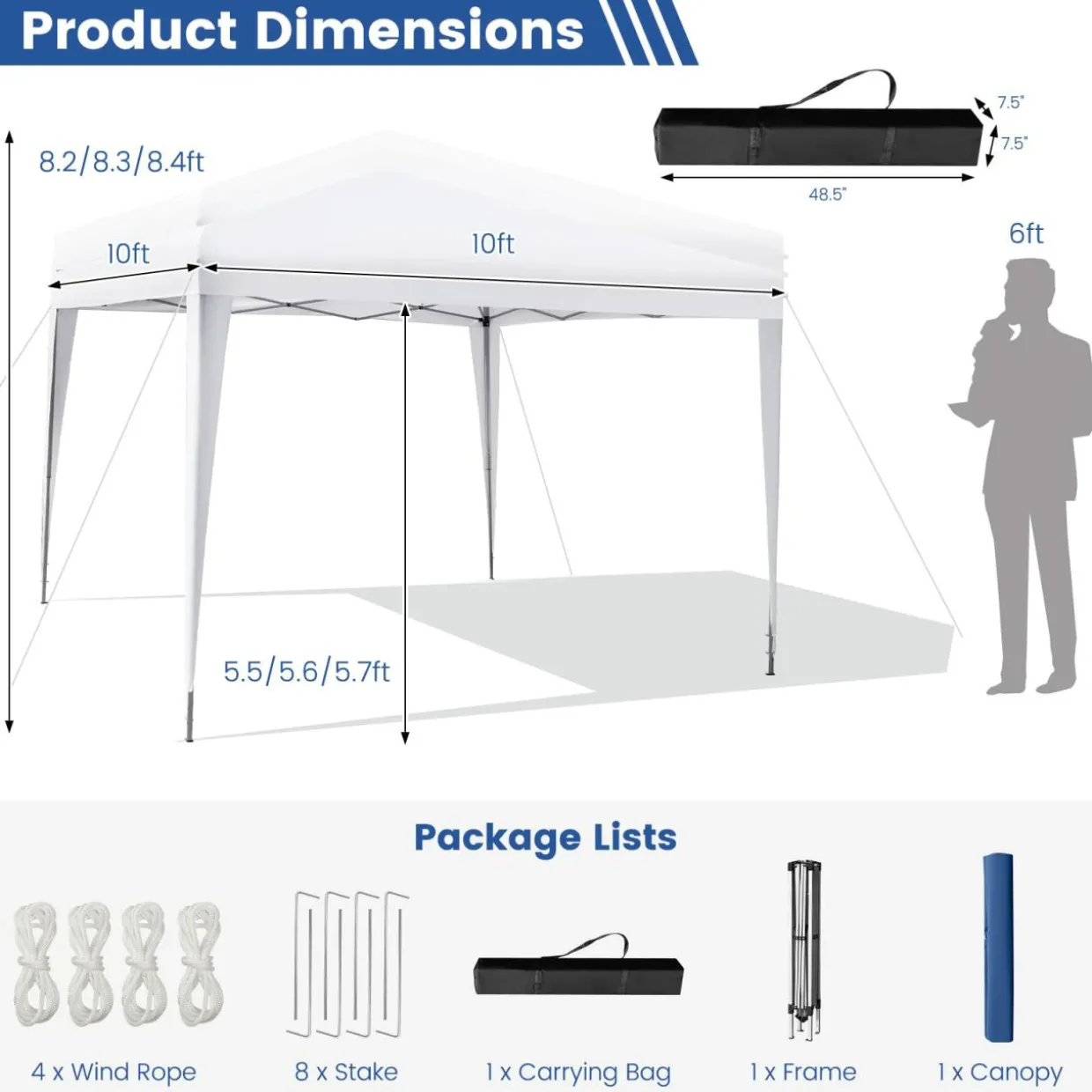 Tangkula 10x10 Ft Pop Up Canopy Tent, Easy Setup Instant Canopy with 8 Stakes