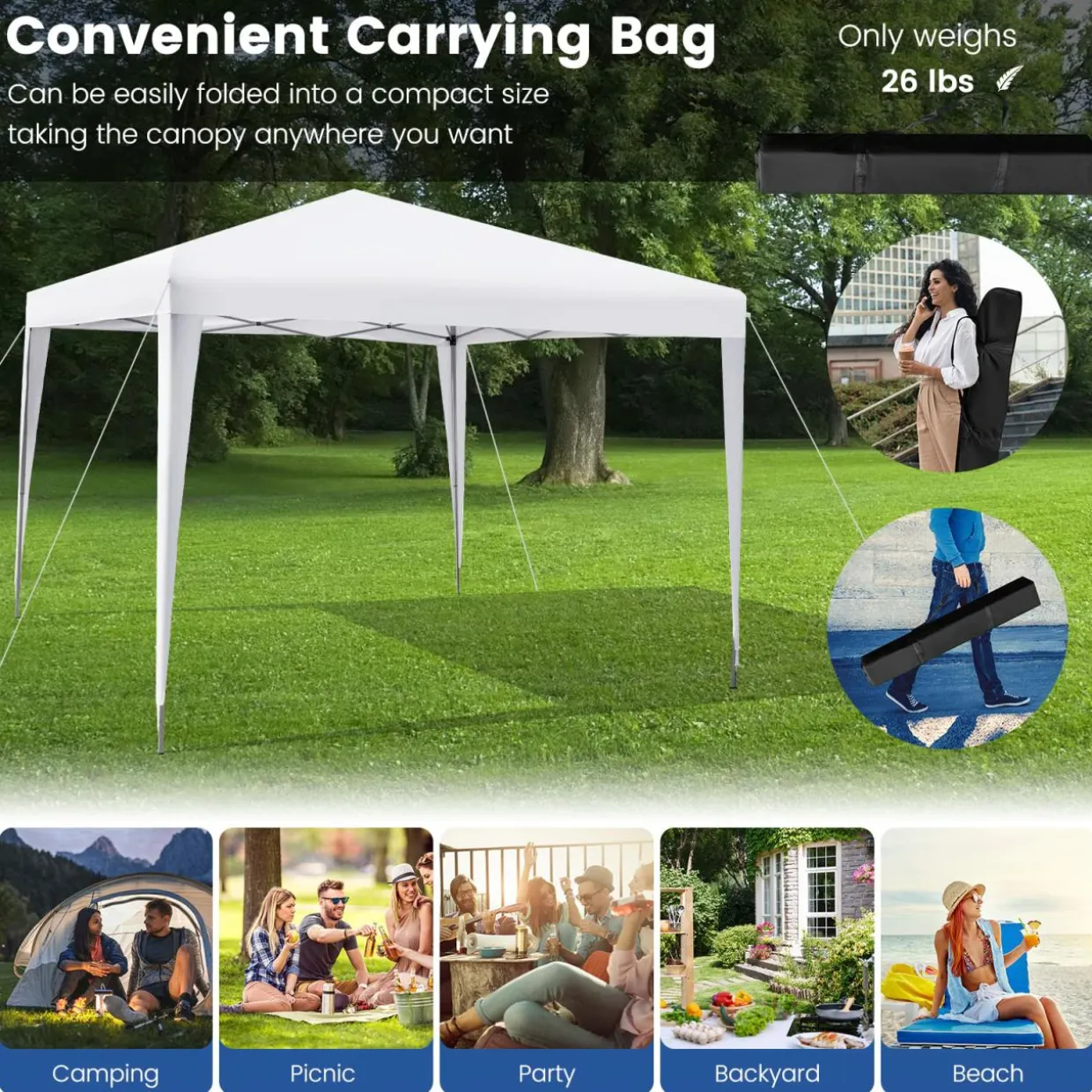 Tangkula 10x10 Ft Pop Up Canopy Tent, Easy Setup Instant Canopy with 8 Stakes