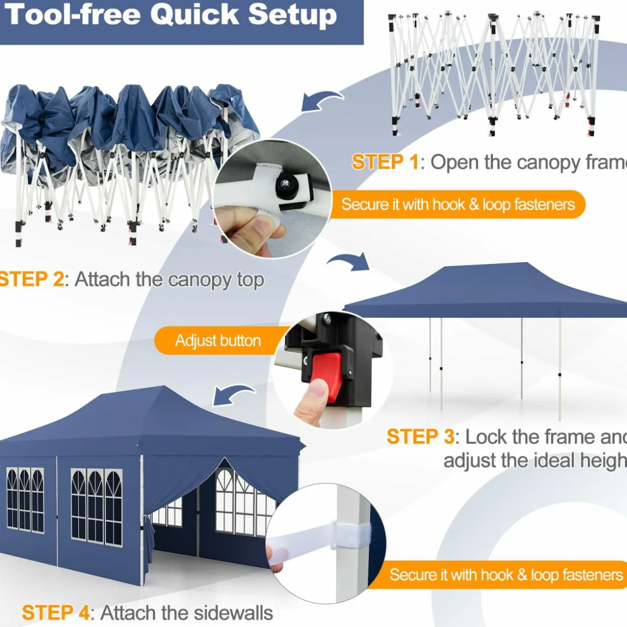 Tangkula 10x20 Ft Pop Up Canopy with 6 Sidewalls, Instant Setup Canopy Tent with 2 Zippered Door, Windows, Carrying Bag