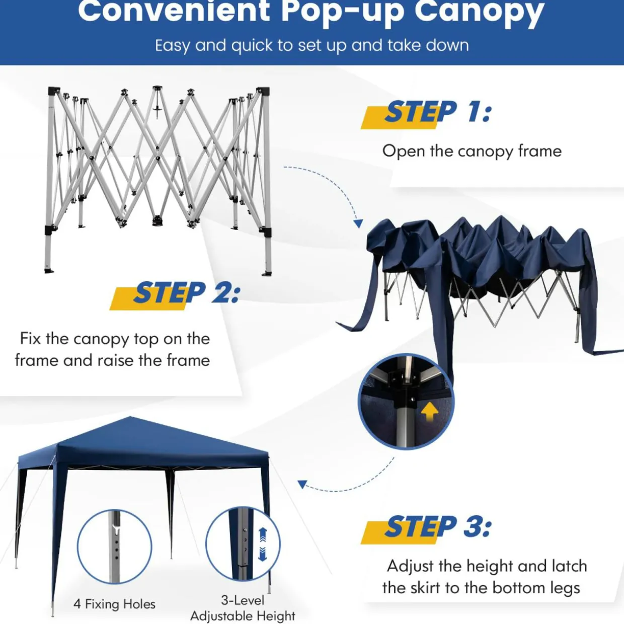 Tangkula 10x10 Ft Pop Up Canopy Tent, Easy Setup Instant Canopy with 8 Stakes