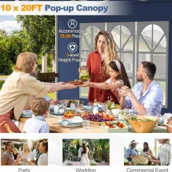 Tangkula 10x20 Ft Pop Up Canopy with 6 Sidewalls, Instant Setup Canopy Tent with 2 Zippered Door, Windows, Carrying Bag