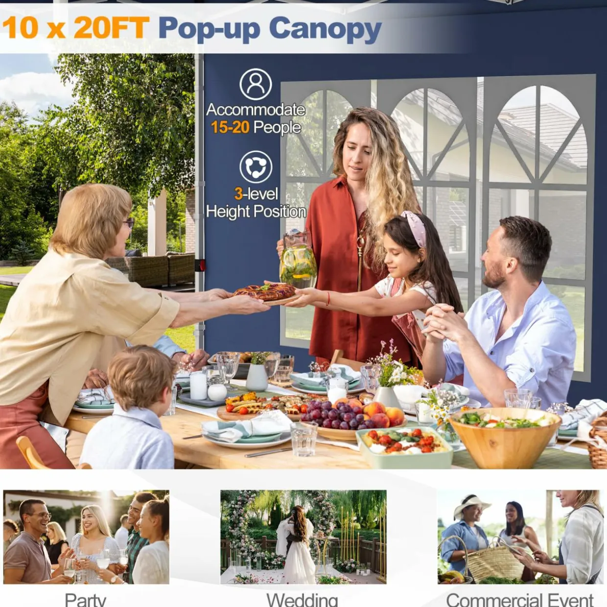 Tangkula 10x20 Ft Pop Up Canopy with 6 Sidewalls, Instant Setup Canopy Tent with 2 Zippered Door, Windows, Carrying Bag