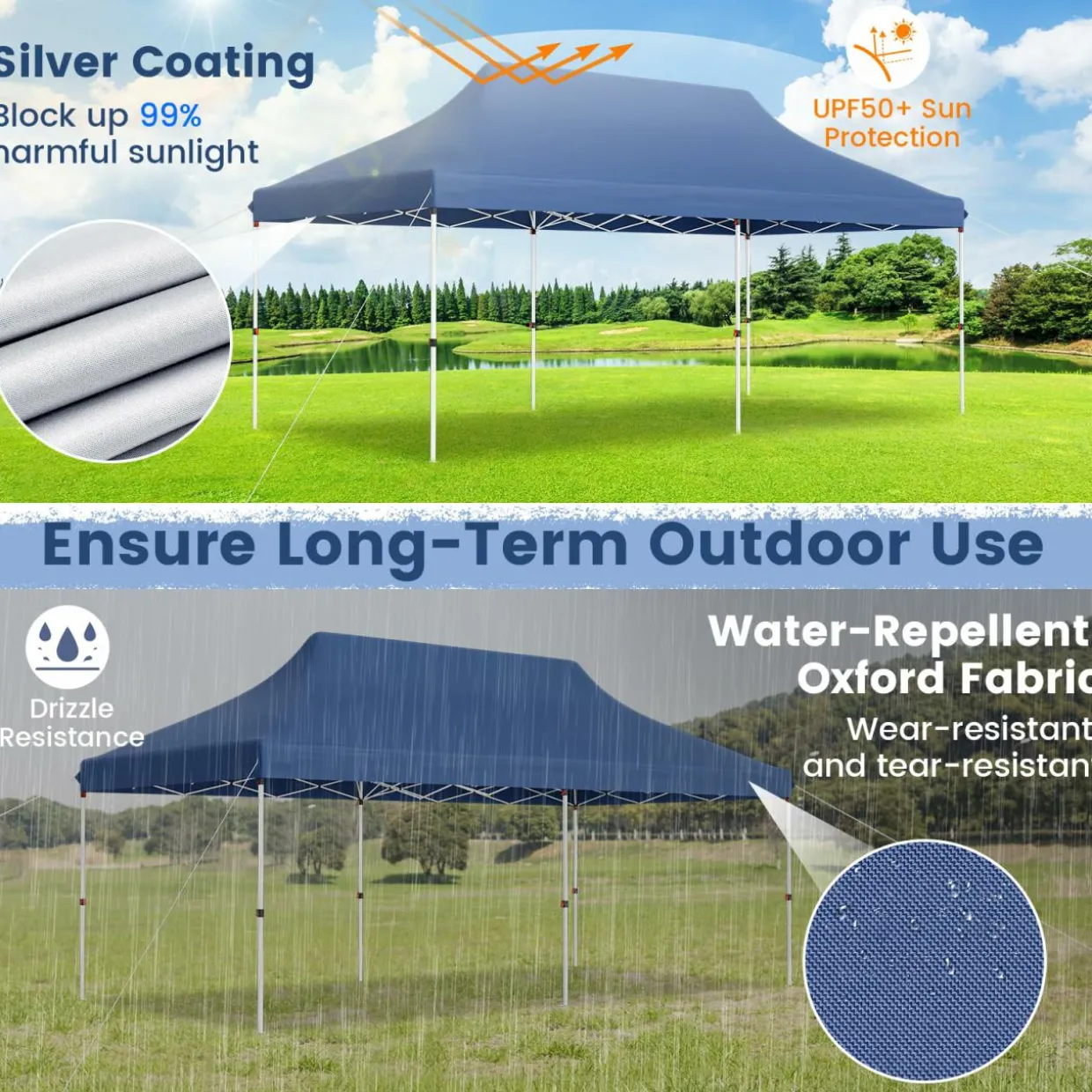 Tangkula 10x20 Ft Pop Up Canopy, Instant Setup Canopy Tent with 12 Stakes & 6 Ropes