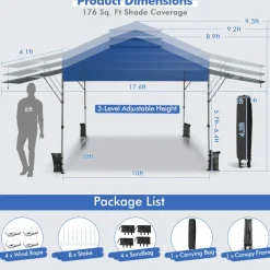 Tangkula 10x17.6 Ft Pop Up Canopy with Adjustable Dual Awnings, Easy Setup Instant Tent for Patio, Market, Picnic