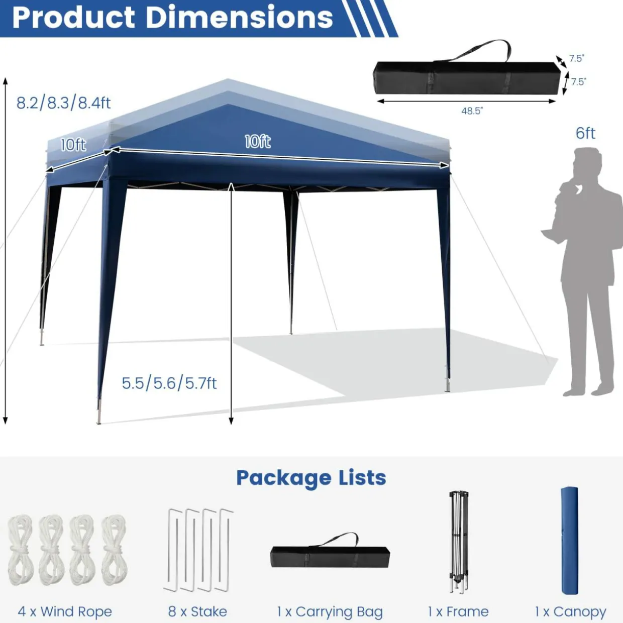 Tangkula 10x10 Ft Pop Up Canopy Tent, Easy Setup Instant Canopy with 8 Stakes