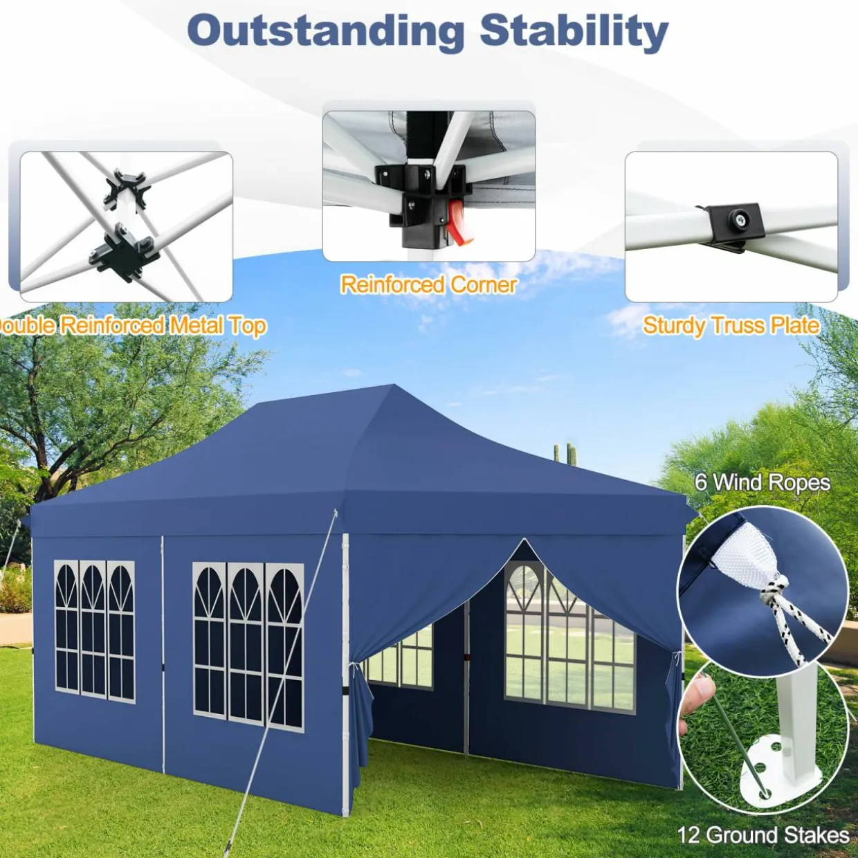 Tangkula 10x20 Ft Pop Up Canopy with 6 Sidewalls, Instant Setup Canopy Tent with 2 Zippered Door, Windows, Carrying Bag