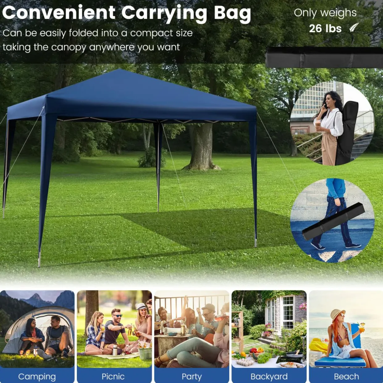 Tangkula 10x10 Ft Pop Up Canopy Tent, Easy Setup Instant Canopy with 8 Stakes