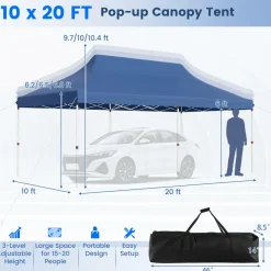Tangkula 10x20 Ft Pop Up Canopy, Instant Setup Canopy Tent with 12 Stakes & 6 Ropes