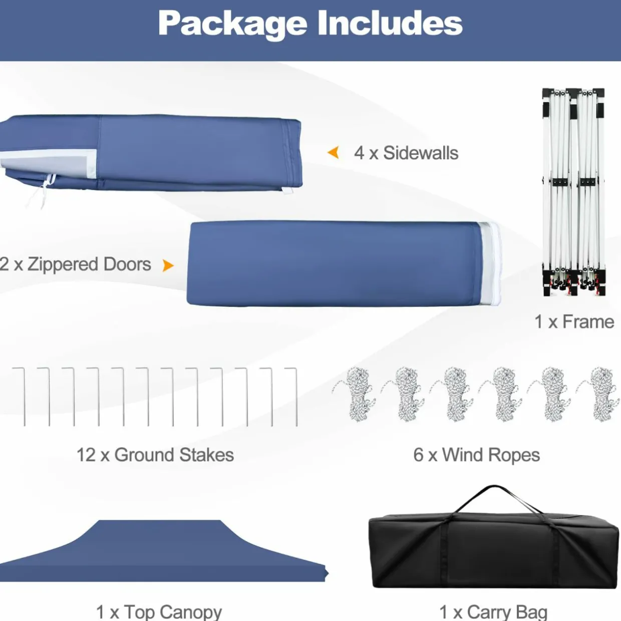 Tangkula 10x20 Ft Pop Up Canopy with 6 Sidewalls, Instant Setup Canopy Tent with 2 Zippered Door, Windows, Carrying Bag