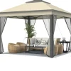 Tangkula 11x11 Ft Pop up Gazebo, 2-Tier Patio Gazebo with Netting, Carry Bag