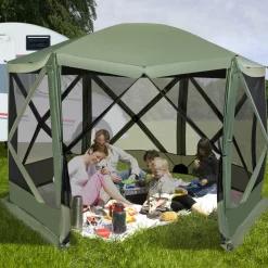 Tangkula 11.5x11.5 Ft Pop Up Gazebo with Netting, Portable Screen Tent with 6 Sided Mesh Walls