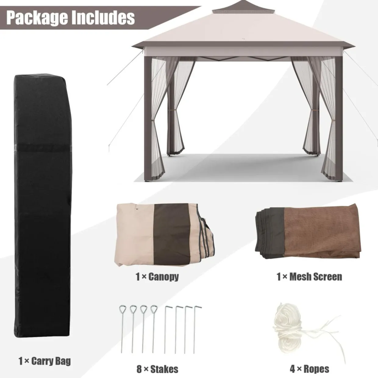 Tangkula 11x11 Ft Pop up Gazebo, 2-Tier Patio Gazebo with Netting, Carry Bag