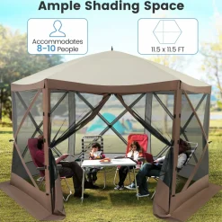 Tangkula 11.5x11.5 Ft Pop Up Gazebo with Netting, Portable Screen Tent with 6 Sided Mesh Walls