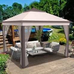 Tangkula 11x11 Ft Pop up Gazebo, 2-Tier Patio Gazebo with Netting, Carry Bag